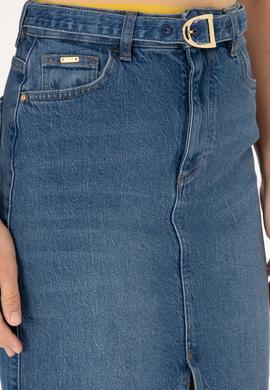 Kadın Mavi Midi Boy Yırtmaçlı Jean Etek - 50301068005
