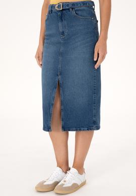 Kadın Mavi Midi Boy Yırtmaçlı Jean Etek - 50301068005