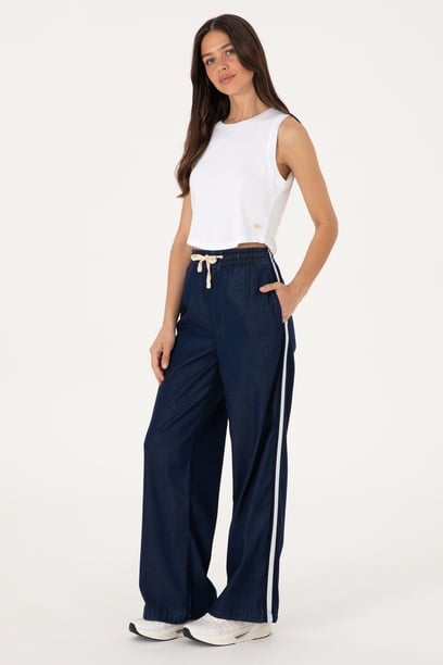 Kadın Eflatun Loose Relax Fit Jean Pantolon