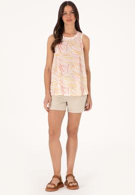 Kadın Turuncu Desenli Kolsuz Bisiklet Yaka Tişört - 50300782011