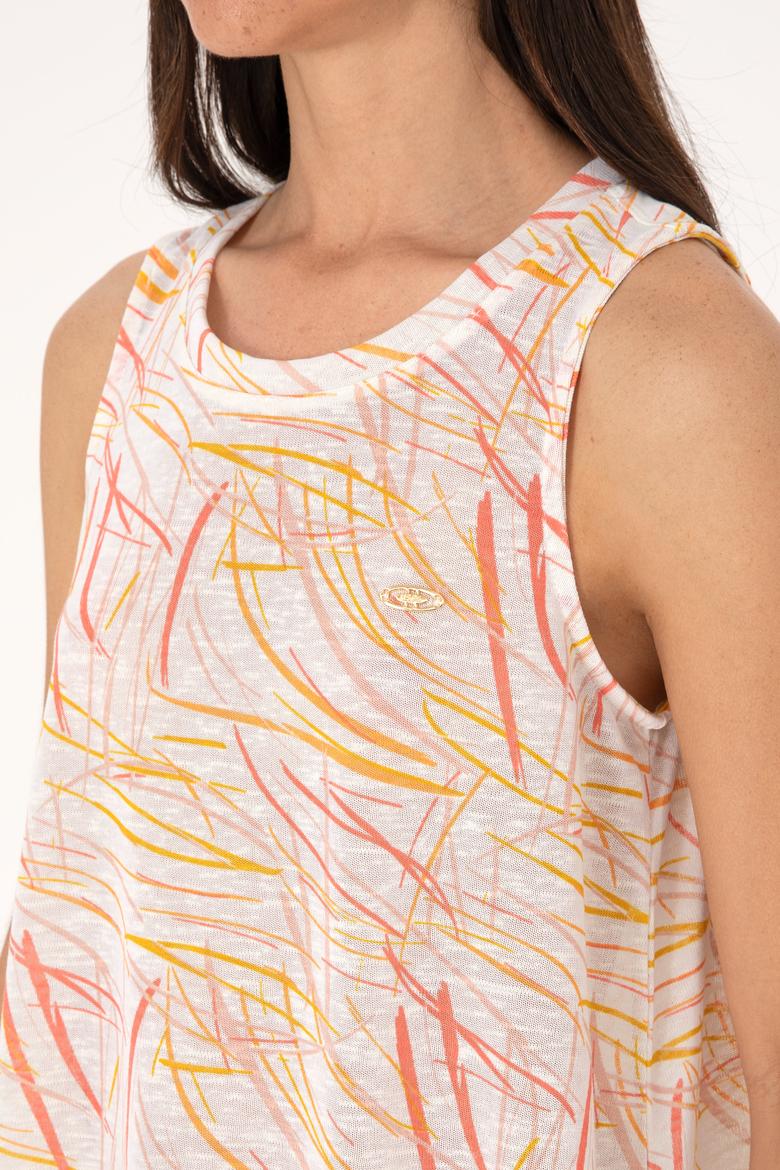 Kadın Turuncu Desenli Kolsuz Bisiklet Yaka Tişört - 50300782011