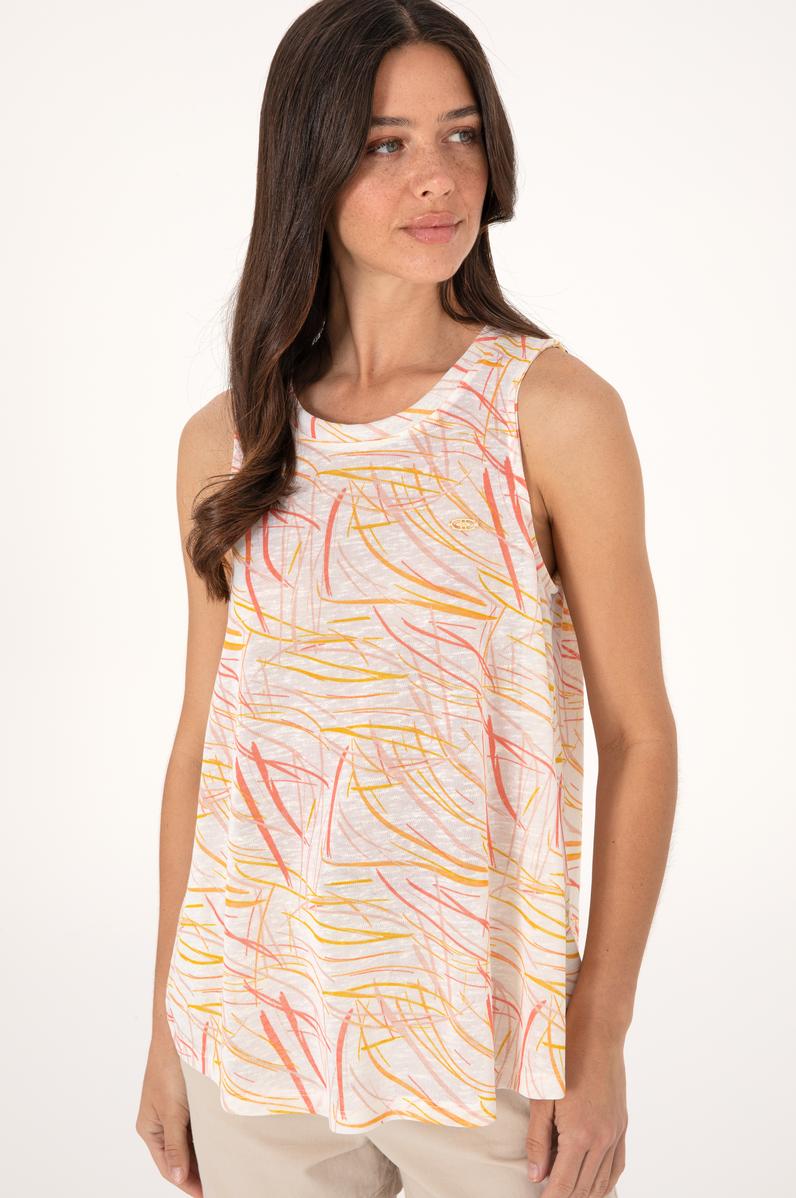 Kadın Turuncu Desenli Kolsuz Bisiklet Yaka Tişört