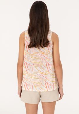 Kadın Turuncu Desenli Kolsuz Bisiklet Yaka Tişört - 50300782011