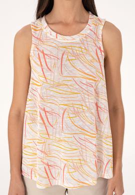 Kadın Turuncu Desenli Kolsuz Bisiklet Yaka Tişört - 50300782011