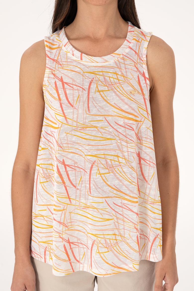 Kadın Turuncu Desenli Kolsuz Bisiklet Yaka Tişört - 50300782011