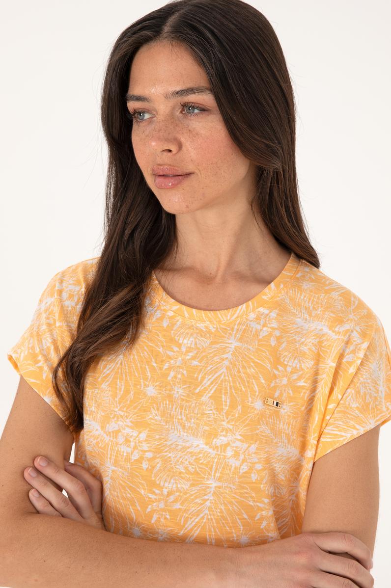 Kadın Turuncu Desenli Bisiklet Yaka Tişört