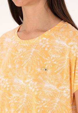 Kadın Turuncu Desenli Bisiklet Yaka Tişört - 50305761012