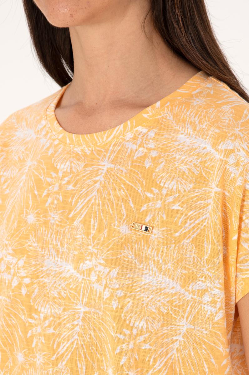 Kadın Turuncu Desenli Bisiklet Yaka Tişört