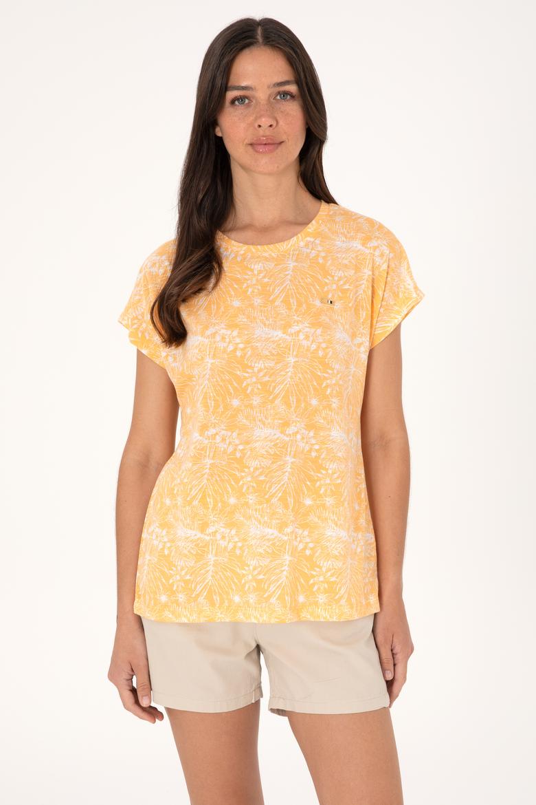 Kadın Turuncu Desenli Bisiklet Yaka Tişört
