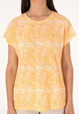 Kadın Turuncu Desenli Bisiklet Yaka Tişört - 50305761012