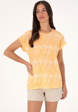 Kadın Turuncu Desenli Bisiklet Yaka Tişört - 50305761012