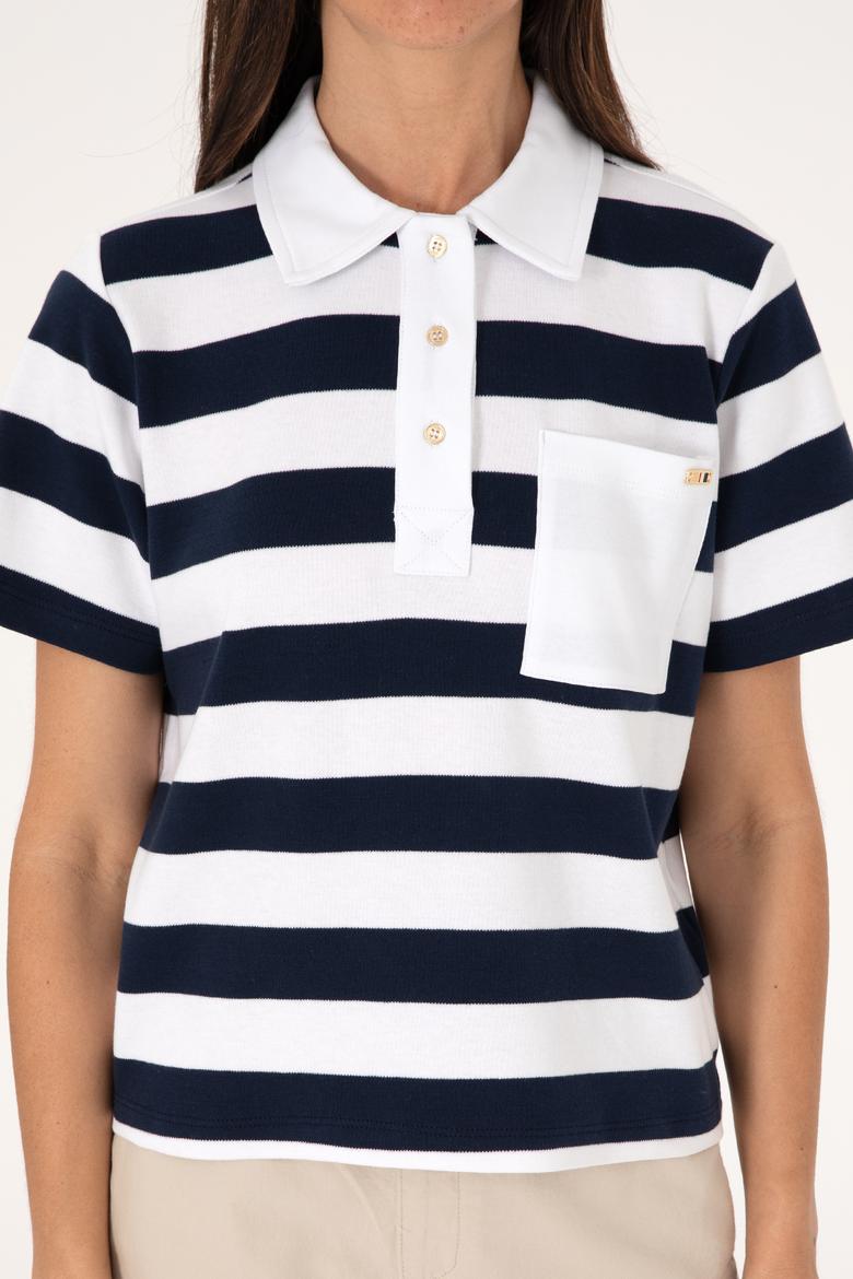 Kadın Lacivert Cepli Polo Yaka Tişört - 50306713026