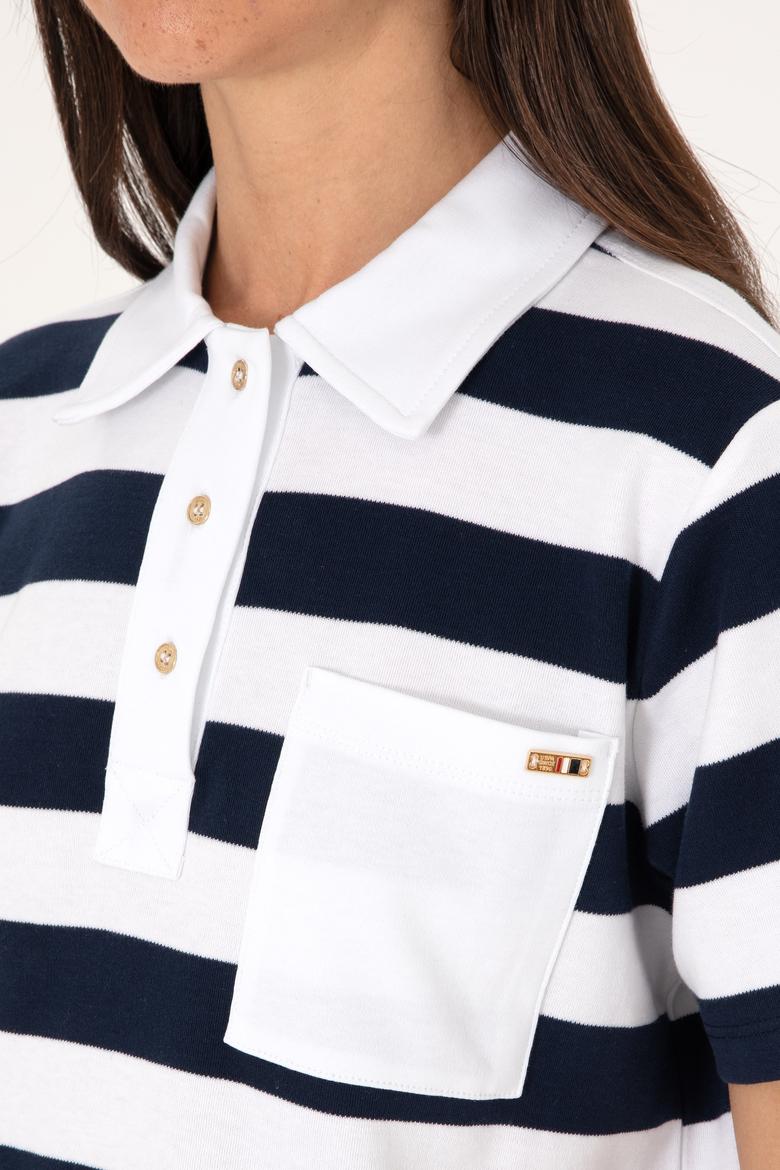 Kadın Lacivert Cepli Polo Yaka Tişört - 50306713026