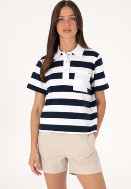 Kadın Lacivert Cepli Polo Yaka Tişört - 50306713026