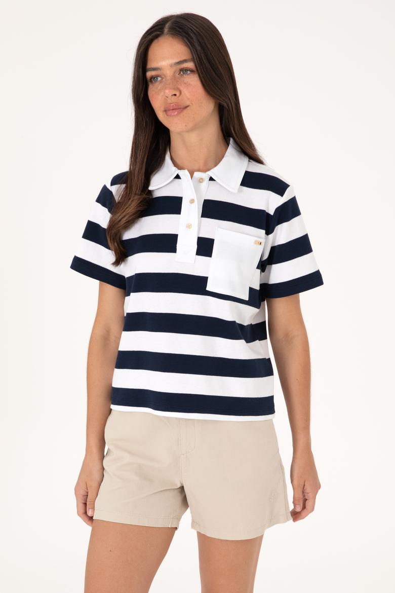 Kadın Lacivert Cepli Polo Yaka Tişört - 50306713026