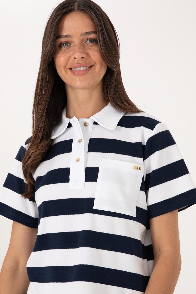 Kadın Lacivert Cepli Polo Yaka Tişört - 50306713026