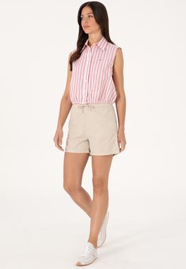 Kadın Pembe Çizgili Kısa Kollu Gömlek - 50306475005