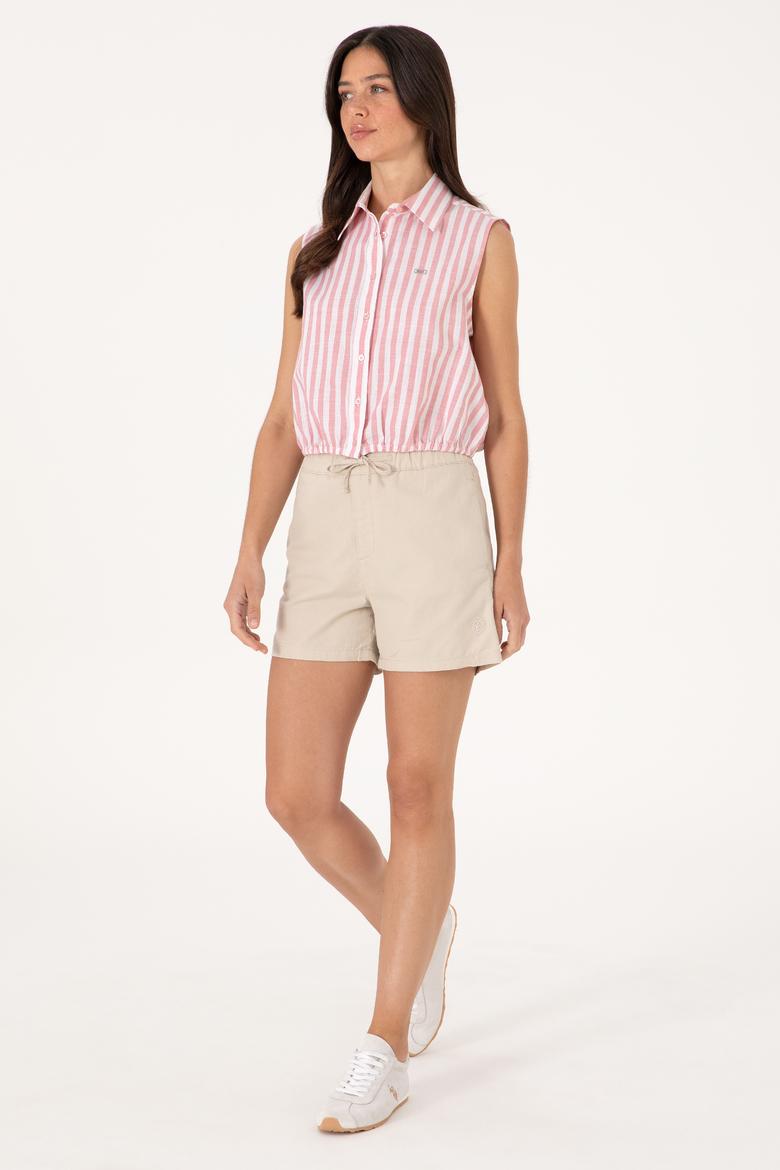 Kadın Pembe Çizgili Kısa Kollu Gömlek - 50306475005