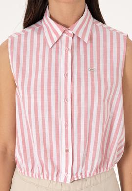 Kadın Pembe Çizgili Kısa Kollu Gömlek - 50306475005