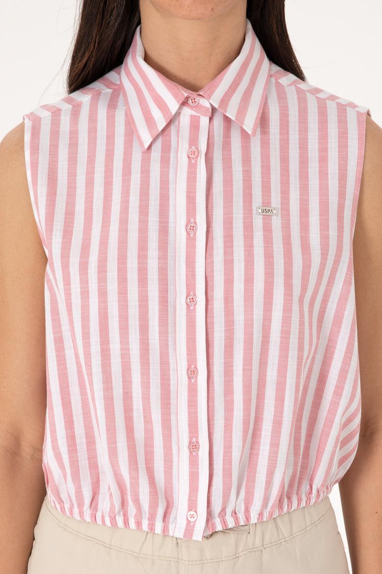 Kadın Pembe Çizgili Kısa Kollu Gömlek - 50306475005