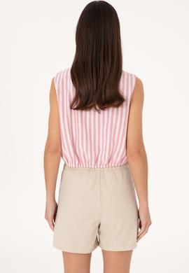 Kadın Pembe Çizgili Kısa Kollu Gömlek - 50306475005