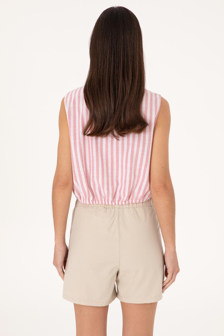 Kadın Pembe Çizgili Kısa Kollu Gömlek - 50306475005