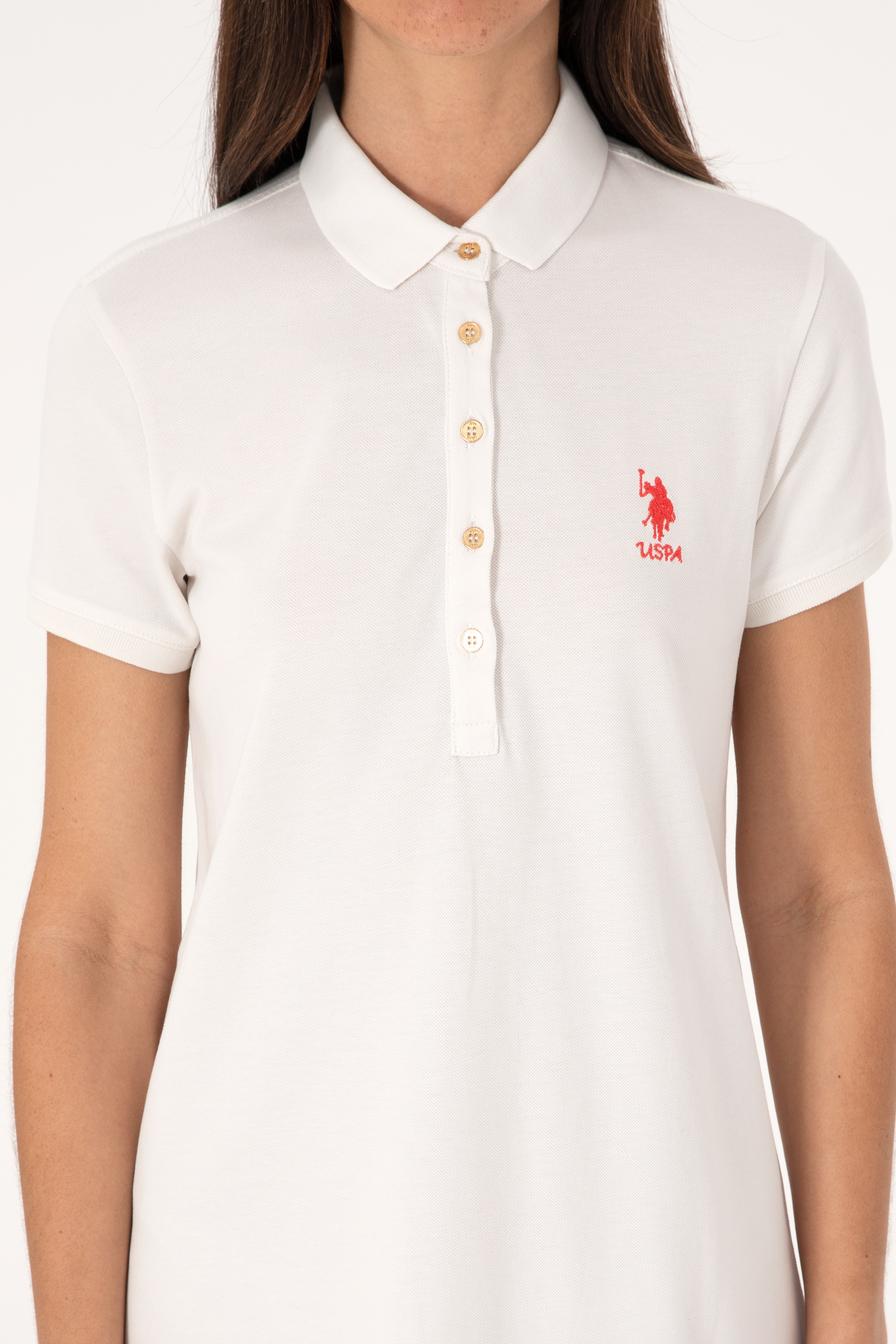 Kadın Ekru Polo Yaka Mini Boy Örme Elbise