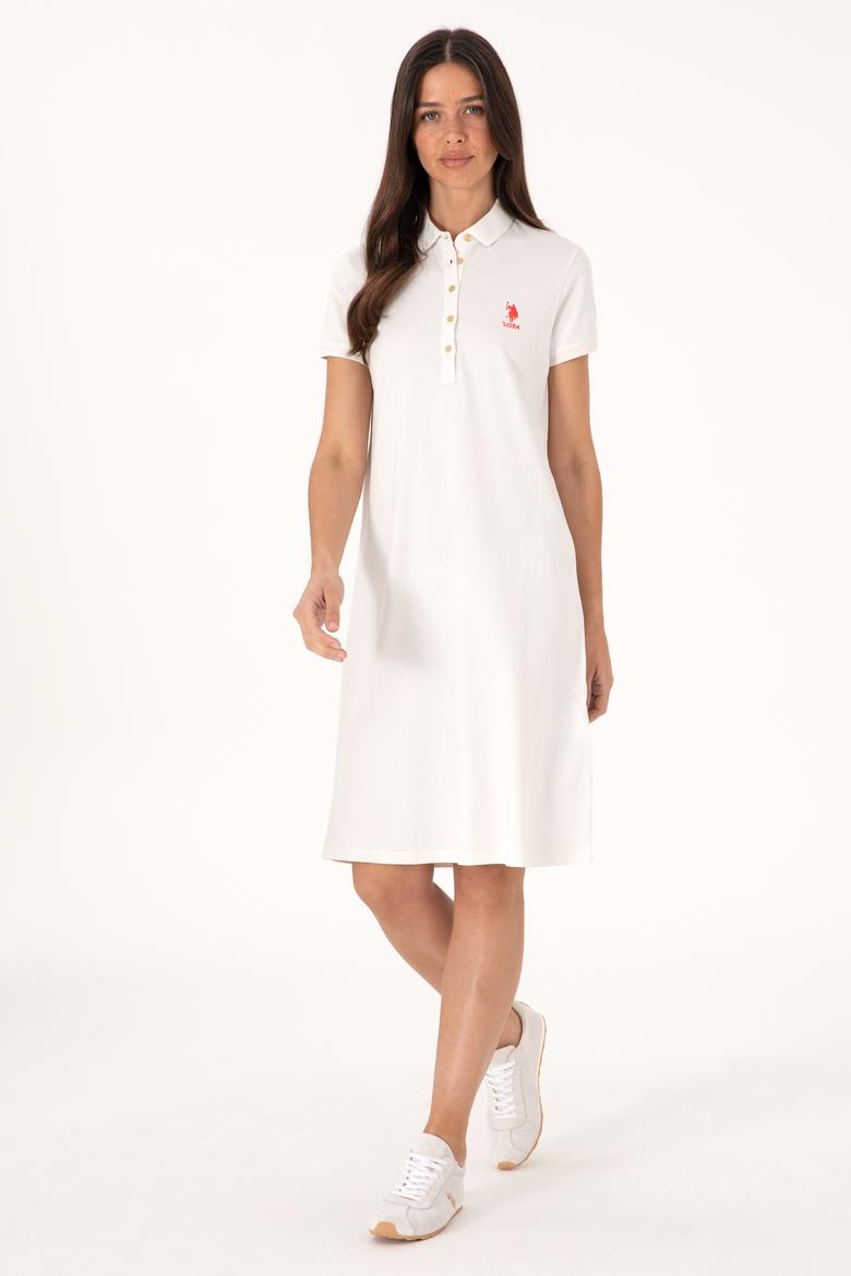 Kadın Ekru Polo Yaka Mini Boy Örme Elbise