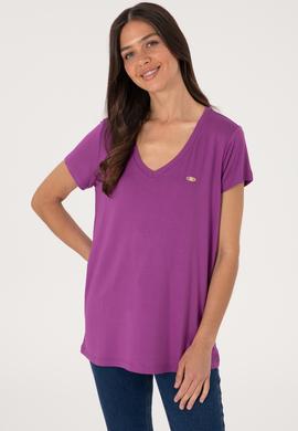Kadın Menekşe V Yaka Basic Tişört - 50300829133