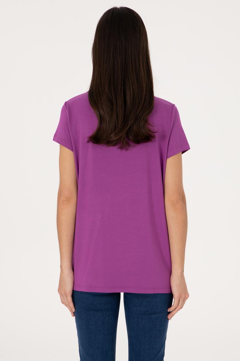 Kadın Menekşe V Yaka Basic Tişört - 50300829133