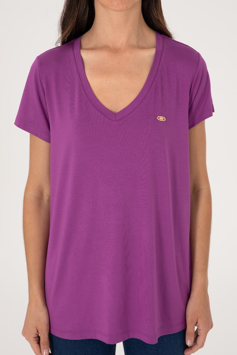 Kadın Menekşe V Yaka Basic Tişört - 50300829133