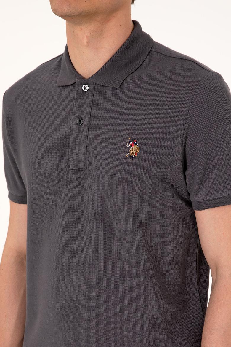 Erkek Slim Fit Polo Yaka Antrasit Basic Tişört - 50310669086