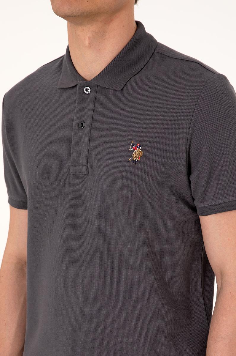 Erkek Slim Fit Polo Yaka Antrasit Basic Tişört