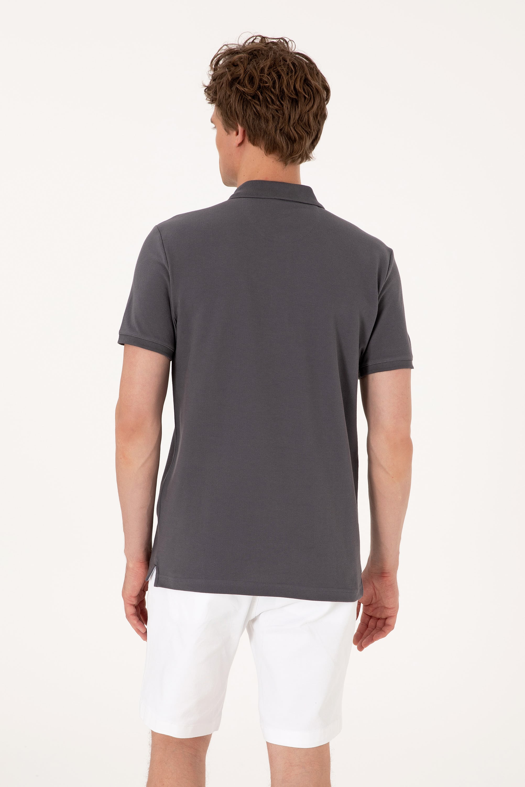 Erkek Slim Fit Polo Yaka Antrasit Basic Tişört - Image 5