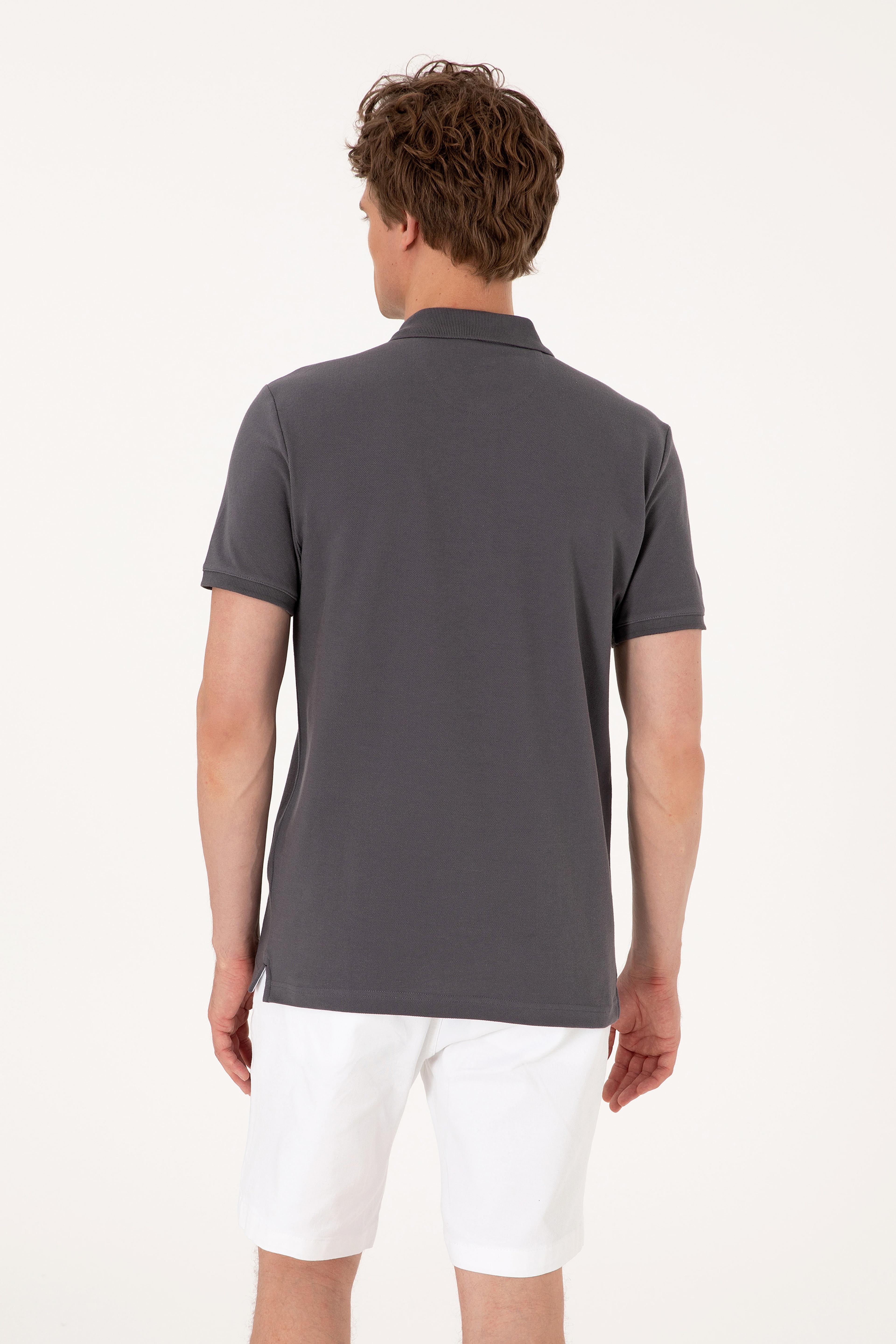 Erkek Slim Fit Polo Yaka Antrasit Basic Tişört