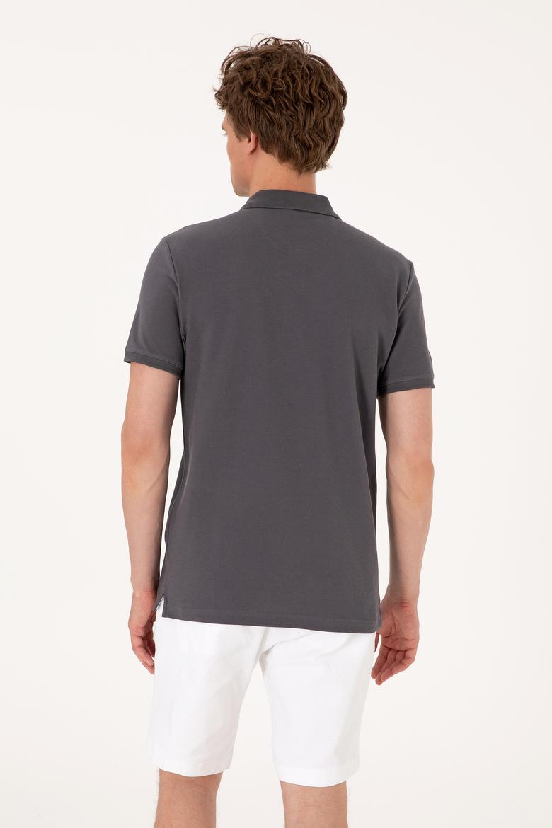 Erkek Slim Fit Polo Yaka Antrasit Basic Tişört - 50310669086