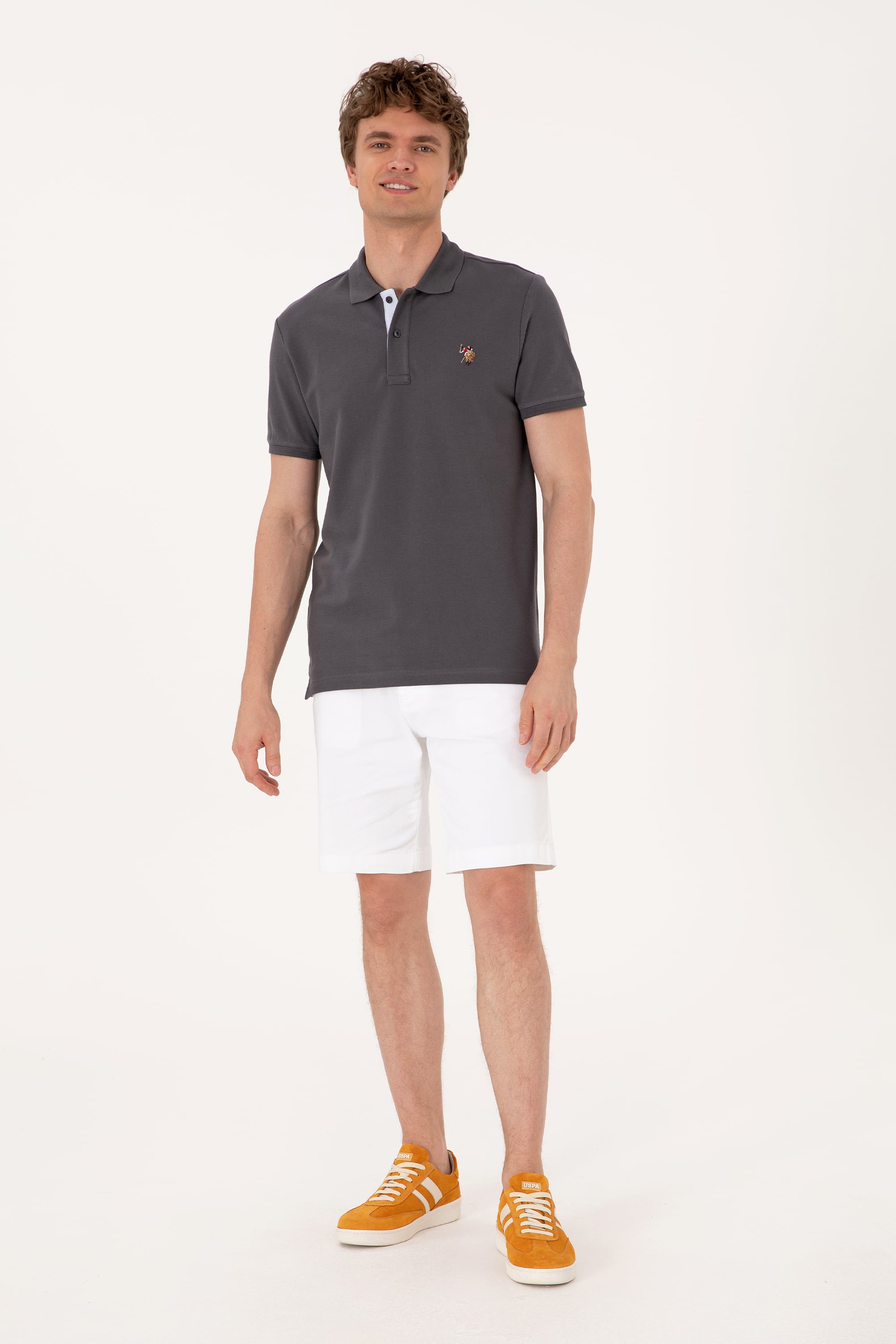 Erkek Slim Fit Polo Yaka Antrasit Basic Tişört - Image 4