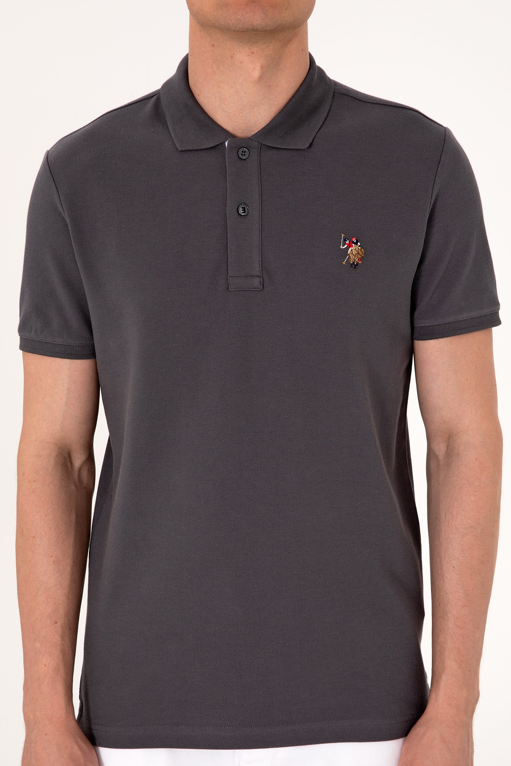 Erkek Slim Fit Polo Yaka Antrasit Basic Tişört - Image 6