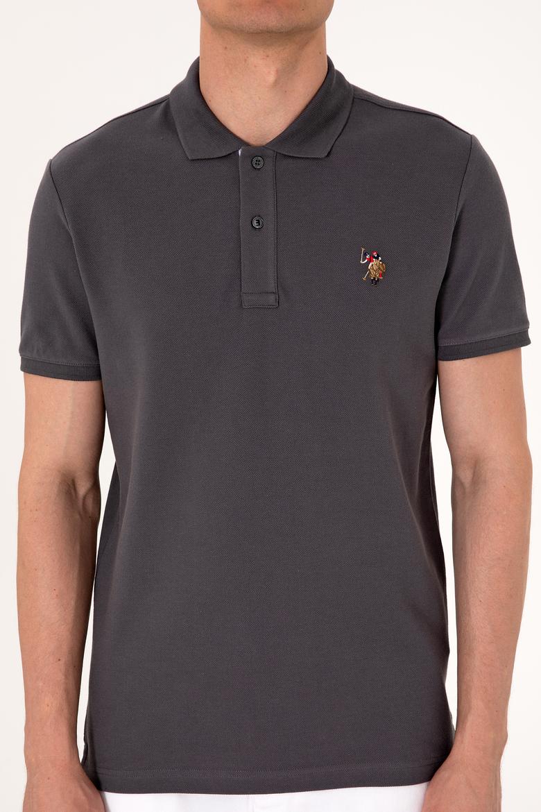 Erkek Slim Fit Polo Yaka Antrasit Basic Tişört - 50310669086
