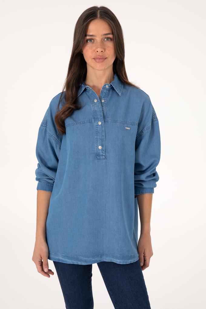Kadın Açık Mavi Jean Gömlek