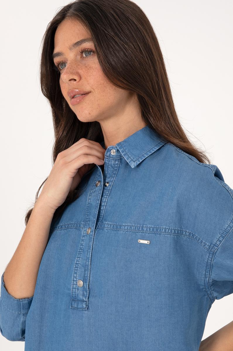 Kadın Açık Mavi Jean Gömlek