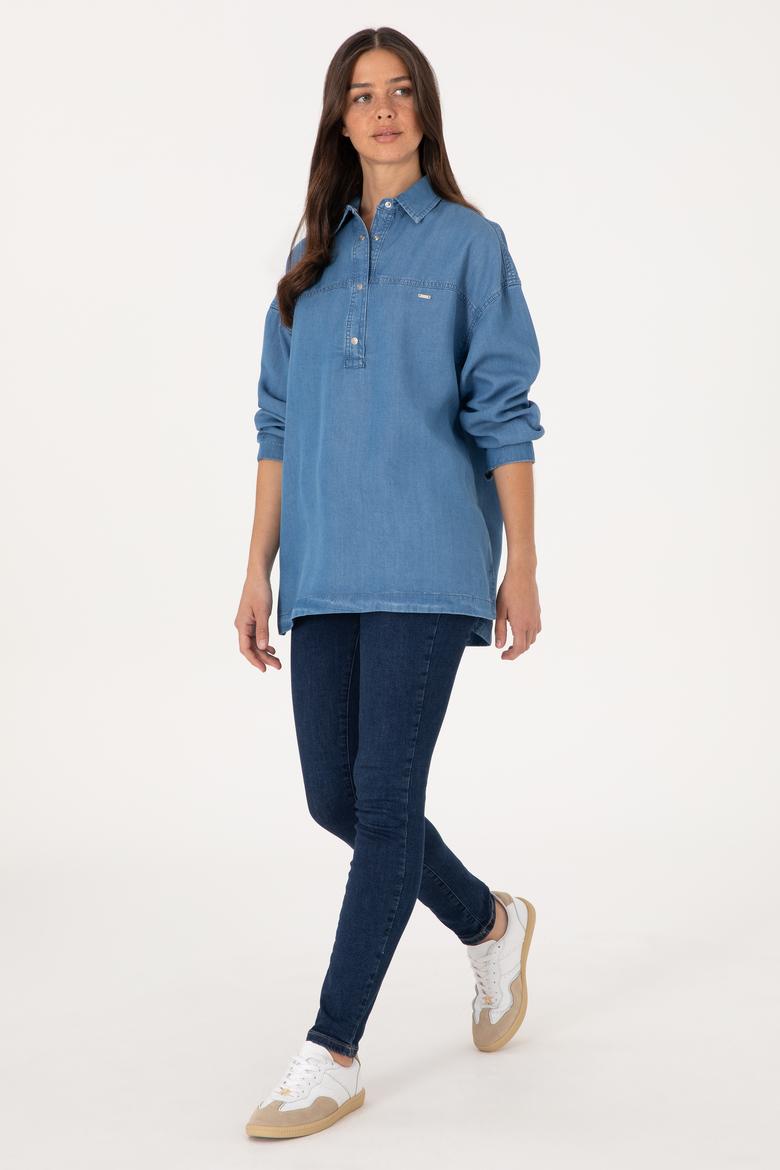 Kadın Açık Mavi Jean Gömlek - 50304269003