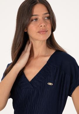 Kadın Lacivert V Yaka Tişört - 50307304021