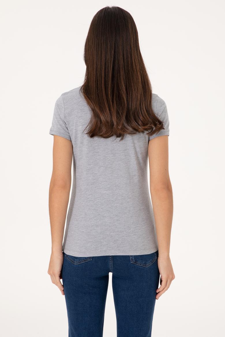 Kadın Gri Melanj Basic Tişört - 50300896246