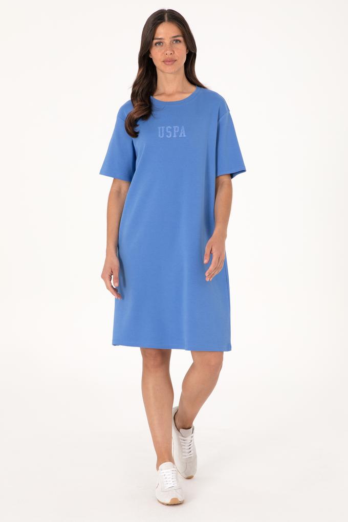 Kadın İndigo Bisiklet Yaka Mini Boy Örme Elbise