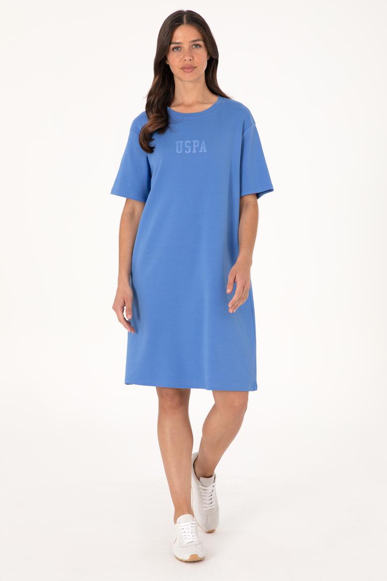 Kadın İndigo Bisiklet Yaka Mini Boy Örme Elbise