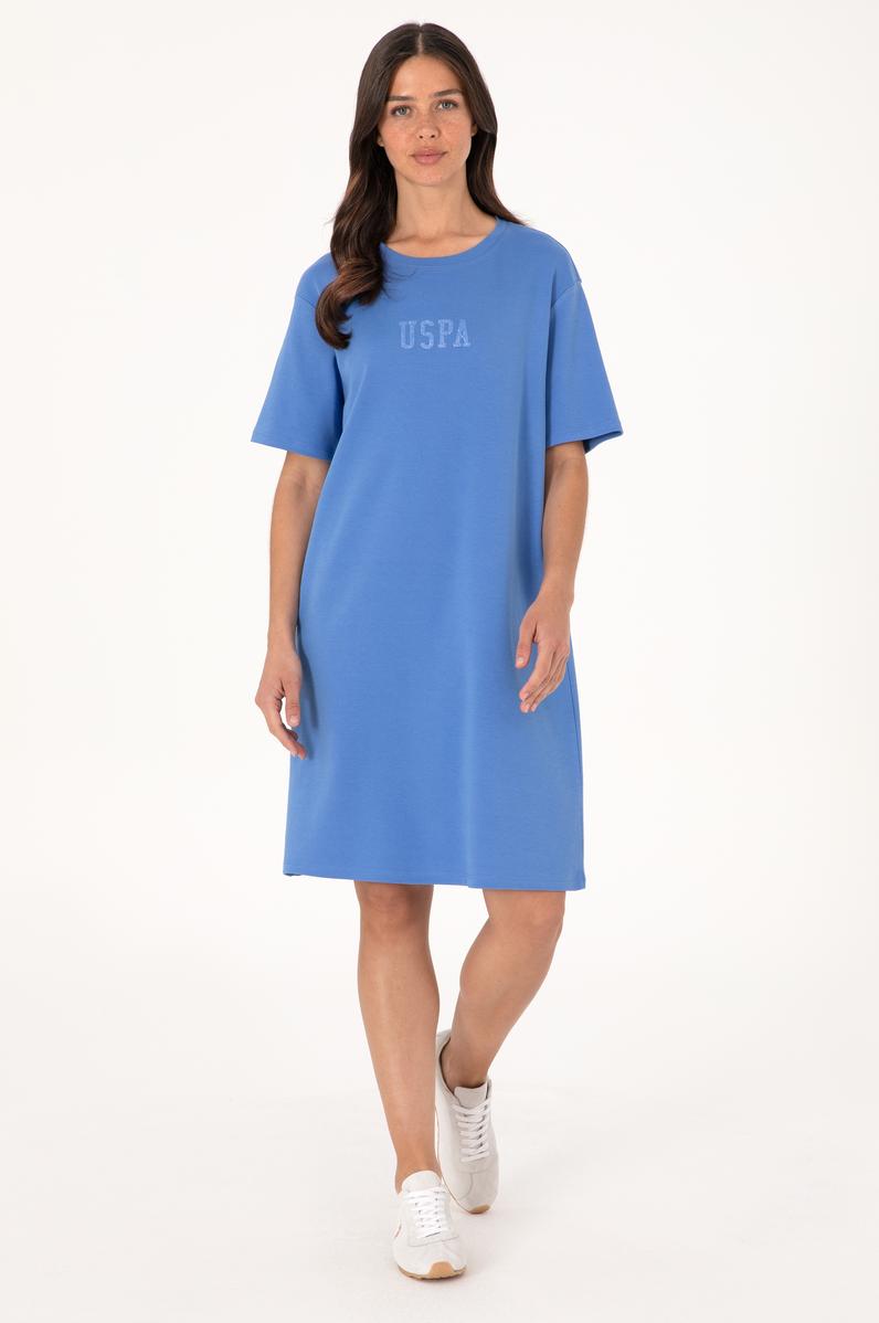 Kadın İndigo Bisiklet Yaka Mini Boy Örme Elbise