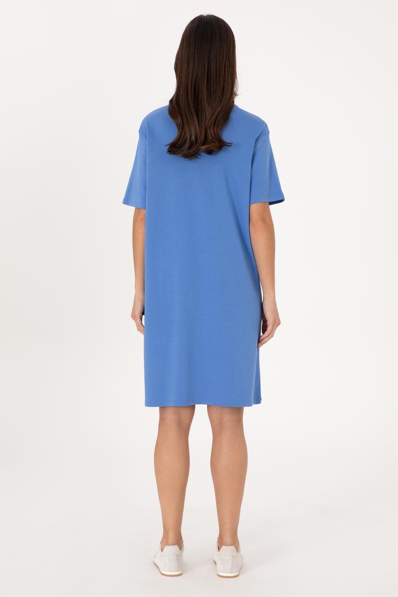 Kadın İndigo Bisiklet Yaka Mini Boy Örme Elbise - 50306431047