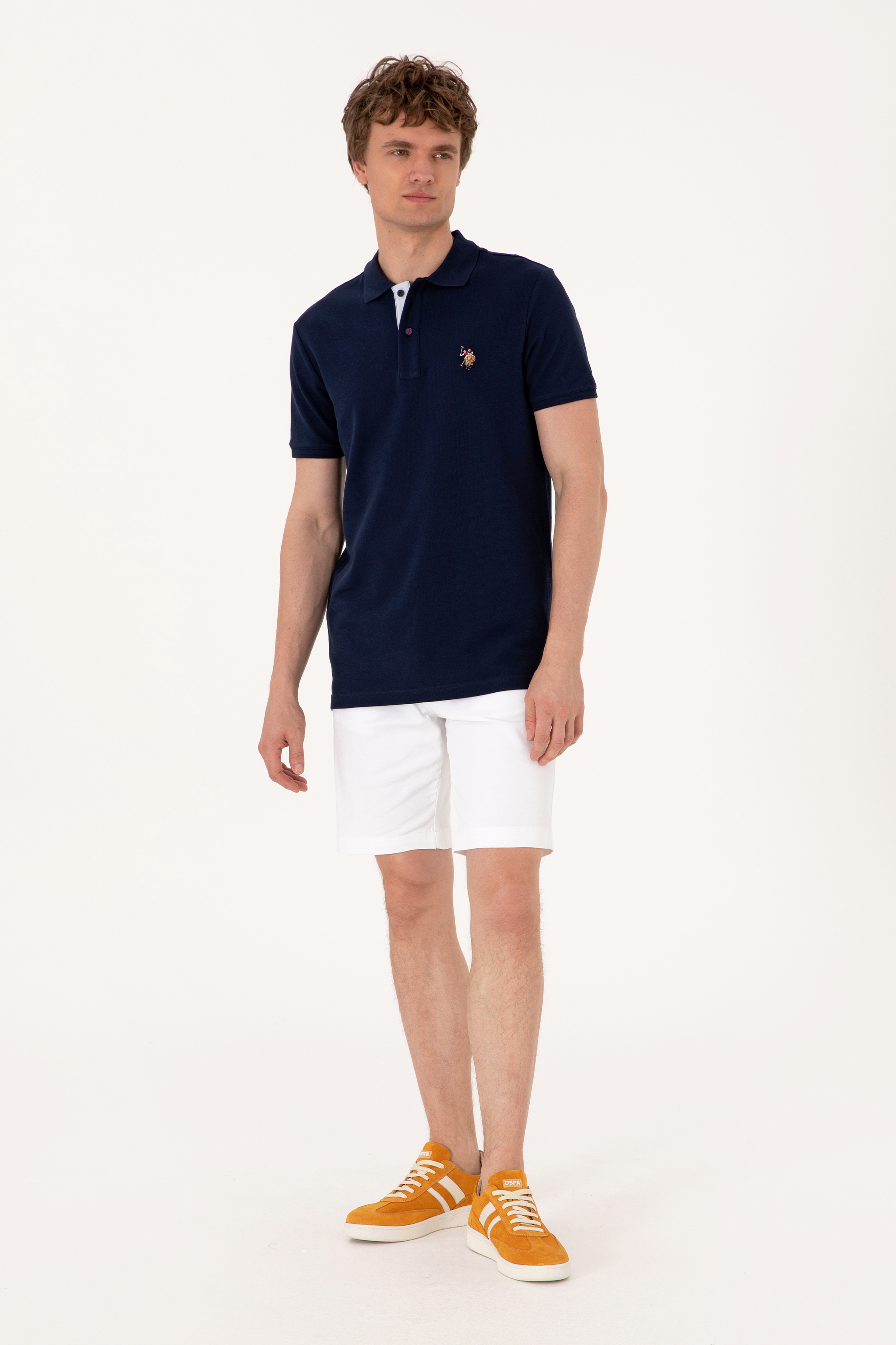 Erkek Slim Fit Polo Yaka Lacivert Basic Tişört - Image 4