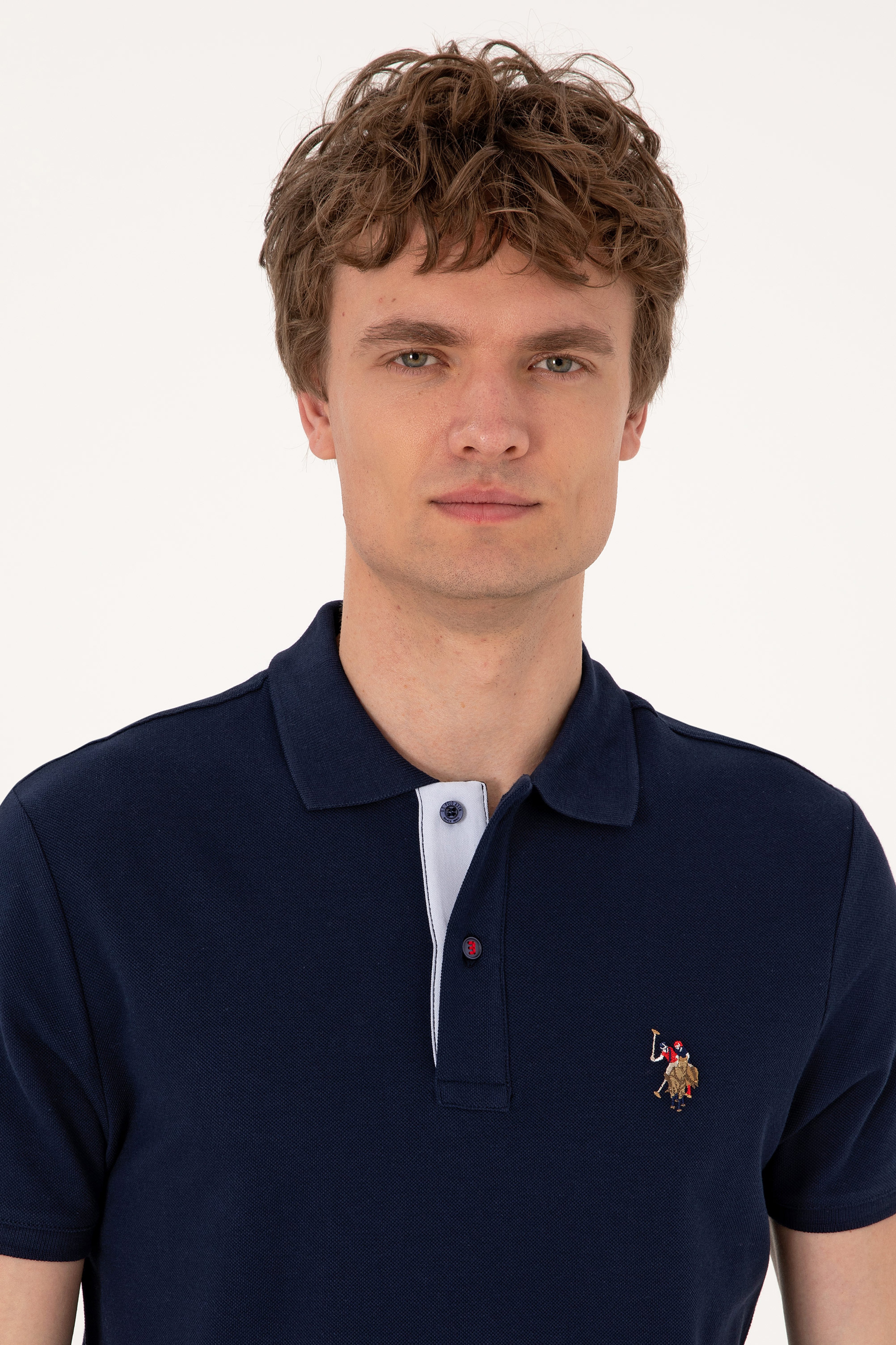Erkek Slim Fit Polo Yaka Lacivert Basic Tişört